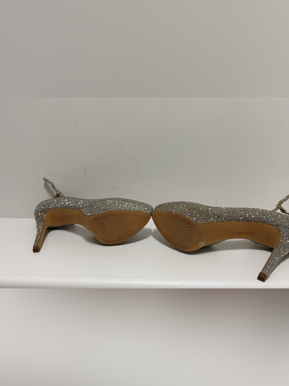 Jessica Simpson Ormanda Silver & Gold Glitter Platform Heels - Size 10M - Picture 4 of 7